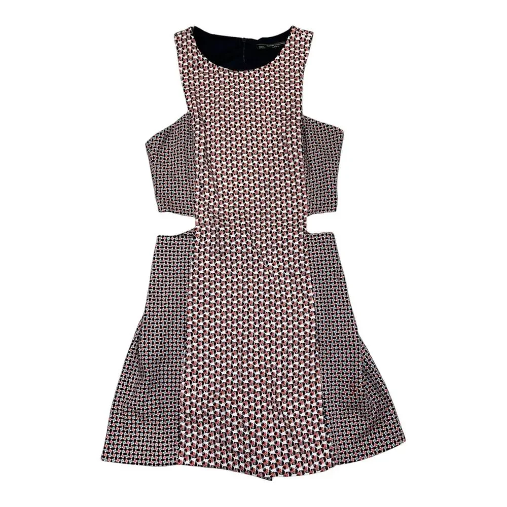 Zara XS Geometric Cutout Romper Mini Dress Red Navy White Resort Vacation